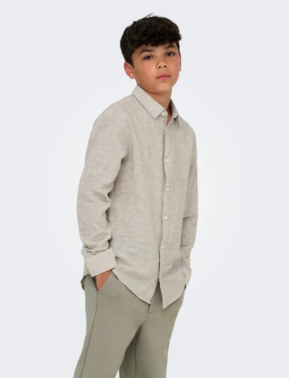 ONLY & SONS Osjcaiden Life Ls Linen Shirt Wn Noos Beige 170