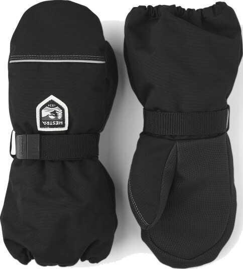 Hestra Votter Kids Wool Terry Svart 6-7 år med Refleksdetaljer og Vanntett Design