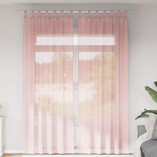 Voile gardiner med stanglommer 2 stk rosa 8721158552167