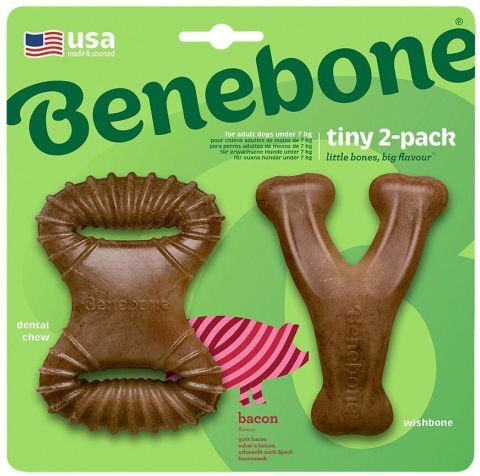 Benebone 2-Pack Dentaltygg /Wishbone Hunbein I Nylon Med Baconsmak Xs