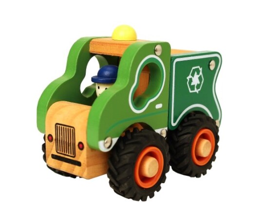Magni Skraldevogn I Træ M. Gummihjul/ Wooden Garbage Truck W. Rubber Wheels