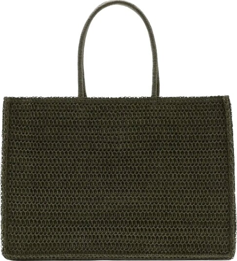 Mango Natural Fibre Tote Bag   Khaki green   ONE SIZE