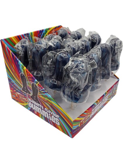 16 stk Blueberry Dummy on a Stick   Godterismokk på Pinne med Blåbærsmak   Kandy Kandy   Hel Eske 1,92 kg