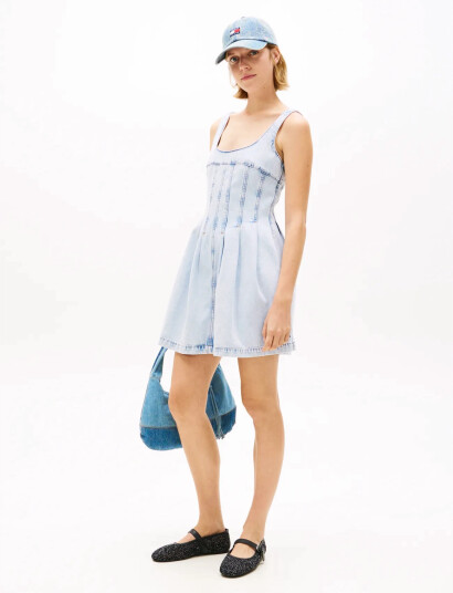 Tommy Jeans Pleat Seam Denim Dress Bj6014 Blue XS