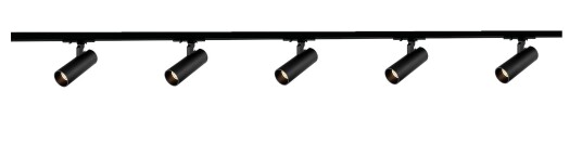 Nordesign Vox Ezra spotskinne 5 spotter 2 meter 5x10W 3000K dimbar RA90 - Svart