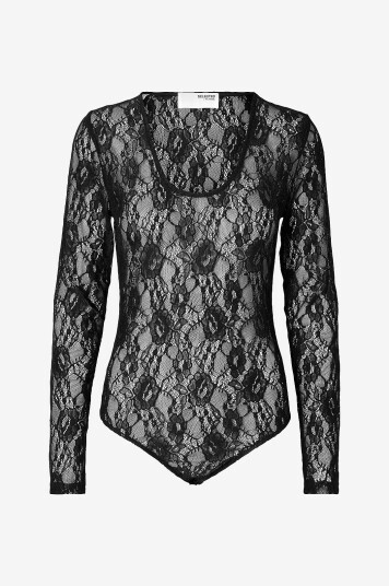 Selected FEMME - Bodysuit slfAria LS Lace - Svart