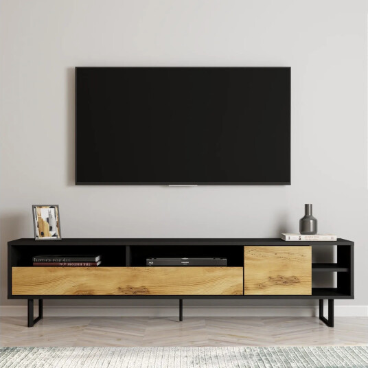Gazali TV-benk 180 cm - Svart/Eik Gazali TV-benk 180 cm - Svart/Eik