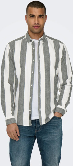 ONLY & SONS Onsarlo Slim Ls Stripe Hrb Linen Shirt - White - XS