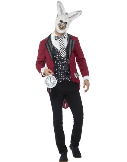 Scary White Rabbit Herrekostyme med Maske