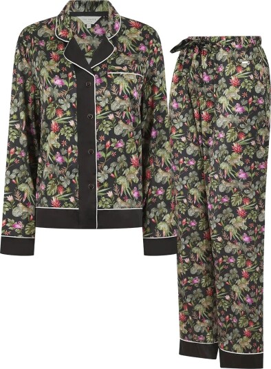 Ted Baker London Marlee Printed Satin Traditional Pyjama Set JET BLACK PRINT XS