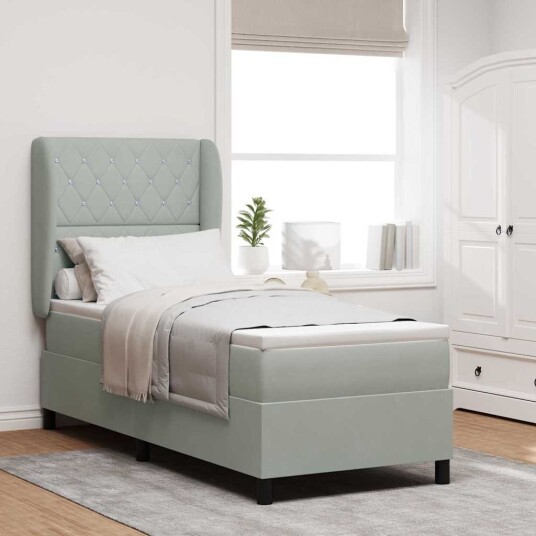 Boxspring Seng med Madrass Lysegrå 80x200 cm Fløyel