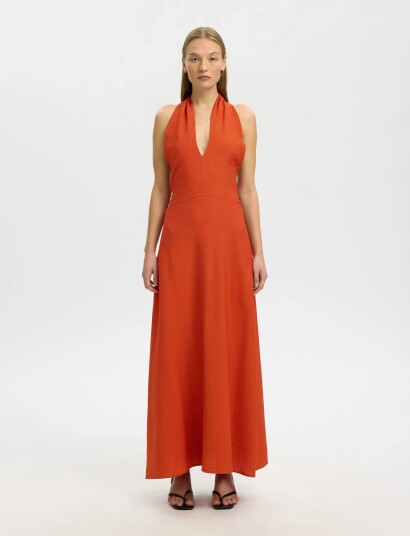 Selected Slflisa Regular Halterneck Dress B - Orange - 38