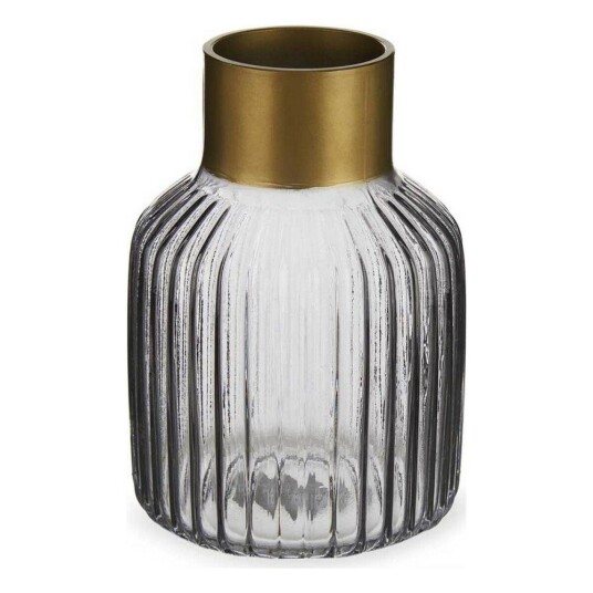 Gift Decor Vase Striper Grå Gyllen Glass (12 X 18 X 12 Cm)