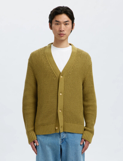 Selected Slhdereck Ls Knit Struc Relaxed Cardigan - Khaki green - M Selected Slhdereck Ls Knit Struc Relaxed Cardigan - Khaki green - M