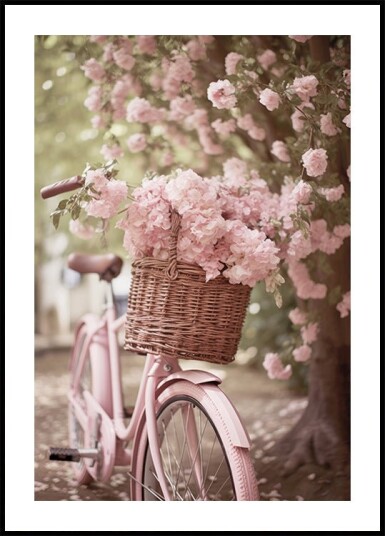 Pink Bicycle and Blossoms Plakat Plakat / 100x150cm Pink Bicycle and Blossoms Plakat Plakat / 100x150cm