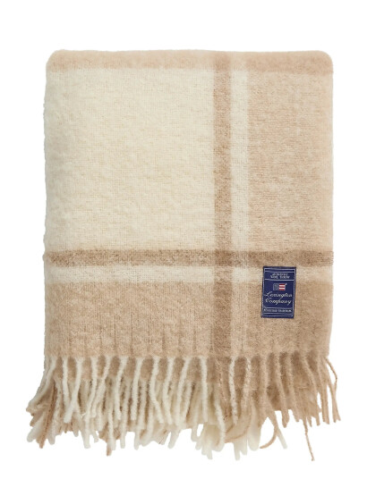 Lexington Home Beige/White Checked Mohair Mix Throw - Beige - 130X170