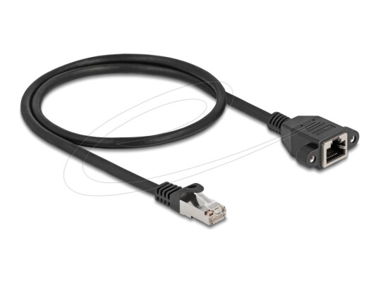 Delock Nettverksforlengelseskabel Rj 45 Hann Til Rj 45 Hunn Skrubar 50 Cm S/Ftp Cat 6A Halogenfri Flat Svart 90774