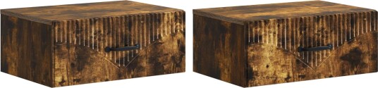  Vegghengt Nattbord med skuff 2 pcs Røkt Eik 49 x 34,5 x 20 cm