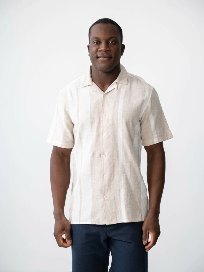 Only & Sons Caiden Short Sleeve Stripe Linen Resort Beige S Only & Sons Caiden Short Sleeve Stripe Linen Resort Beige S