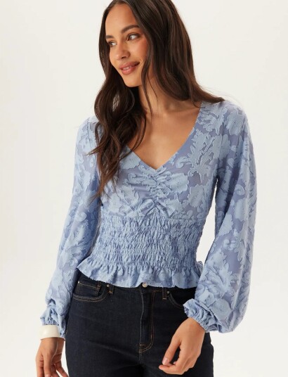 Bubbleroom Structure Floral Smock Top Blue M