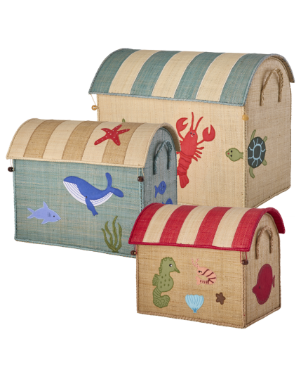 Rice Ocean Theme Raffia Leketøy Baskets Sett Of 3 Rice Ocean Theme Raffia Leketøy Baskets Sett Of 3