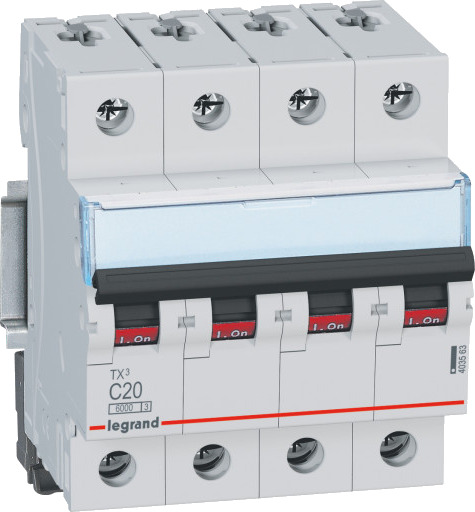 Legrand Automatsikring TX3 C 20A 4P, 4M, 6/6kA 84 x 78 x 72 mm