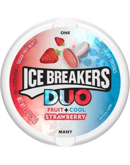 Ice Breakers Duo Strawberry  Sukkerfrie Sukkertøy med Jordbærsmak 42 gram USA Import