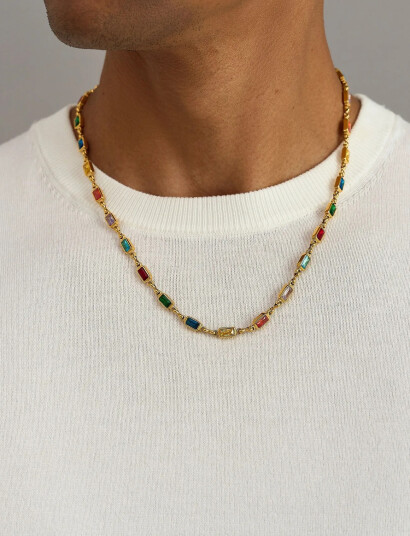 Nialaya Men"s Rectangle Tennis Necklace Multi/patterned 20"