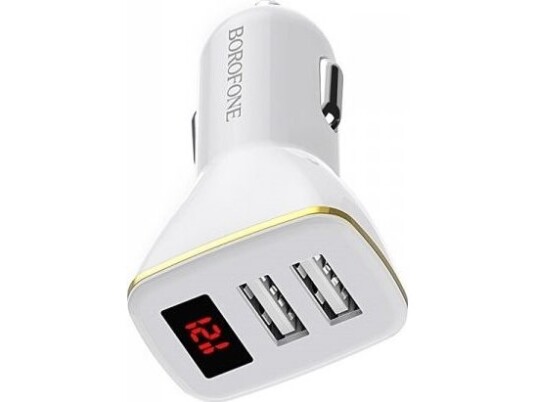 Borofone - 2X Usb Billader Med Led Display, Hvit