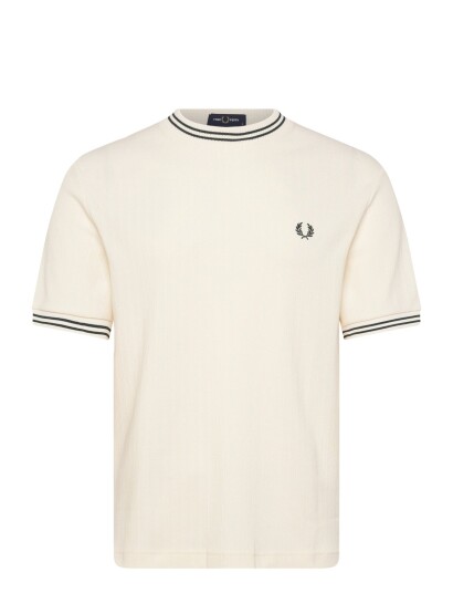 Fred Perry Ribbed Jersey T Shirt Cream XXL