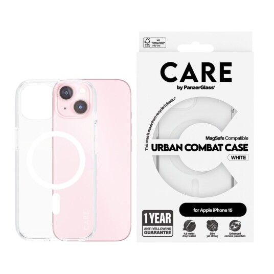 PanzerGlass Urban Combat MagSafe Baksidedeksel Transparent Hvit for iPhone 15