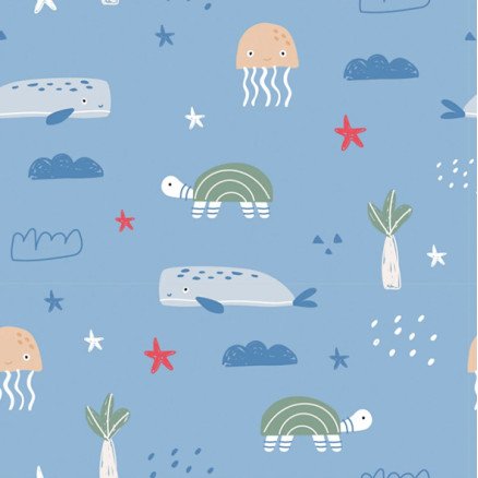 Balsløw Bomullsjersey Print Stoff 150 cm 003 Skilpadder 50cm