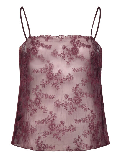 Mango Embroidered Sheer Top - Burgundy - L Mango Embroidered Sheer Top - Burgundy - L
