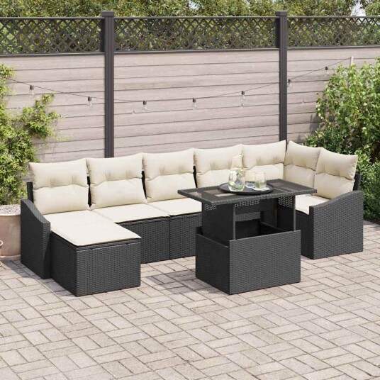 vidaXL Hagesofa Set 8 stk. Svart og krem polyrotting