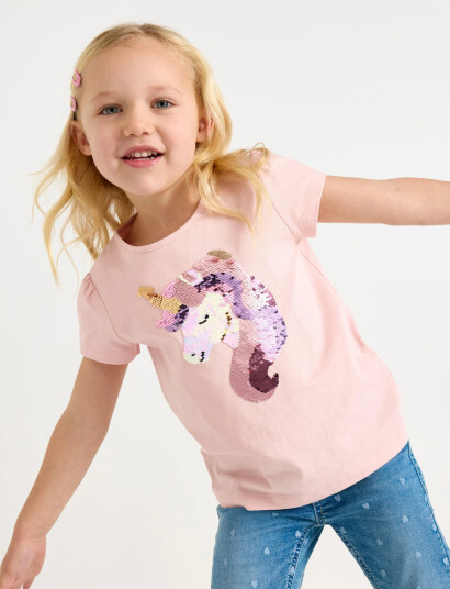 Lindex Short Sleeved Top With Reversible Sequins Motif Pink 110