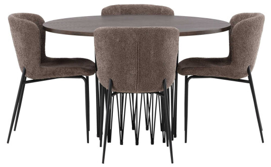 Venture Design Stone round & Modesto spisegruppe Beige/mokka 4 stoler & bord 120 cm