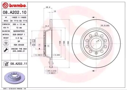Bremseskive BREMBO 08.A202.11 Bremseskive BREMBO 08.A202.11