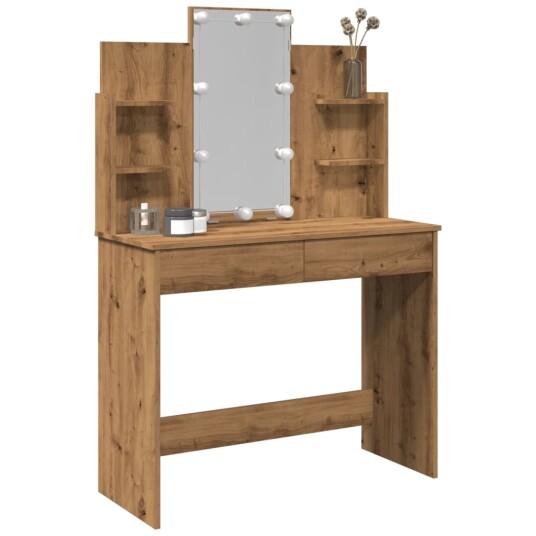 Sminkebord med LED artisan eik 96x40x142 cm 8721158443151