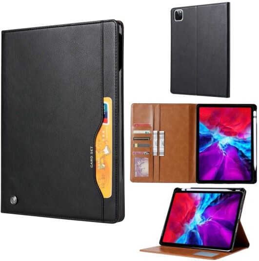 Trolsk Lommebokdeksel Skinnimitasjon med Apple Pencil-plass iPad Pro 12,9 (2018/2020) Svart