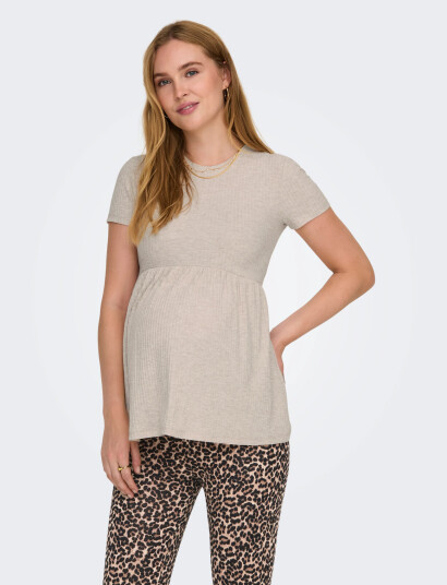 Only Maternity Olmmalaya S/S O Neck Top Jrs Noos   Beige   L