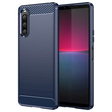 Sony Xperia 10 V Børstet TPU-deksel Karbonfiber Blå