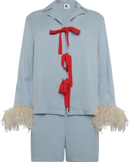 Sleeper The Bow Set With Shorts With Detachable Feathers   BLUE   M