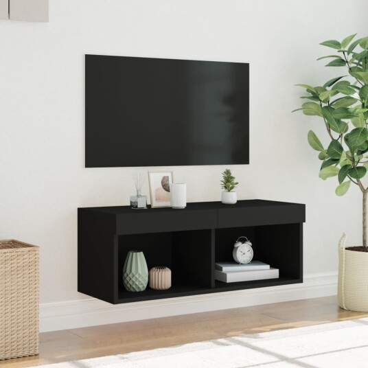 vidaXL TV-benk med LED-lys svart 80x30x30 cm 8721012257276 vidaXL TV-benk med LED-lys svart 80x30x30 cm 8721012257276