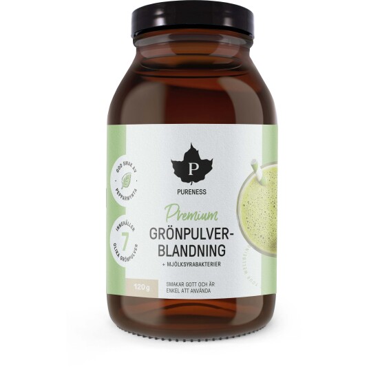 Pureness Premium Grönpulverblanding + mjölksyrabakterier 120 g Pureness Premium Grönpulverblanding + mjölksyrabakterier 120 g