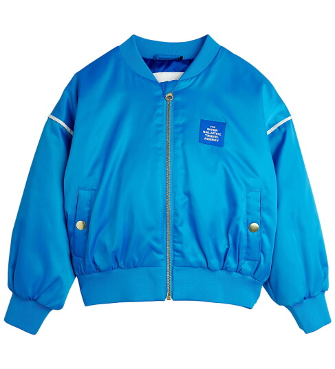 Mini Rodini Travel Agency Chenille Satin Baseball Jacket Blue 104/110 Mini Rodini Travel Agency Chenille Satin Baseball Jacket Blue 104/110