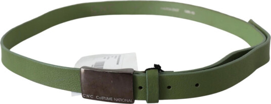 Costume National Green Leather Silver Buckle Waist Men Belt Grønn 100 CM