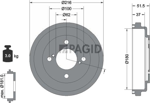 Bremsetrommel PAGID 61499N Bremsetrommel PAGID 61499N
