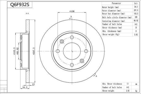 AISIN Q6F932S Bremseskive