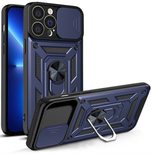 Hurtel Hybrid Armor Camshield Iphone 13 Pro-Deksel Pansret Deksel Med Kameradeksel Blå