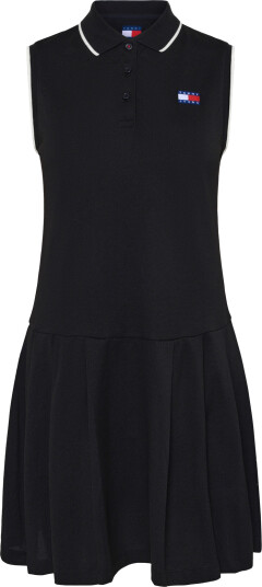 Tommy Jeans Tjw Badge Pleated Sl Pique Dress Black M